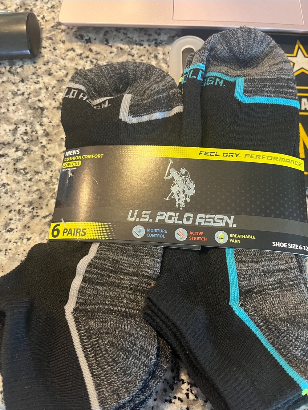 U.S. Polo Assn. Men's Low-Cut Athletic Socks in Black, Gray & Green & Blue
